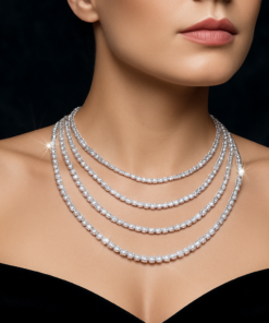 925 Sterling Silver Moissanite Tennis Necklace | Multi-Layer Stacking | Lab-Grown Diamond Alternative with 2.5x Fire