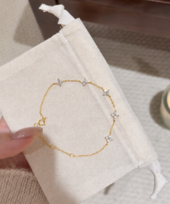 S925 Sterling Silver Moissanite Four-Leaf Clover & Star Bracelet | Delicate Chain with Multiple Charms - Image 6