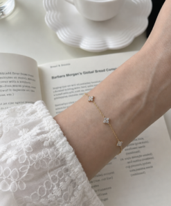 S925 Sterling Silver Moissanite Four-Leaf Clover & Star Bracelet | Delicate Chain with Multiple Charms - Image 7