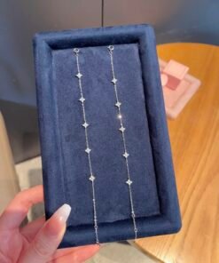 S925 Sterling Silver Moissanite Four-Leaf Clover & Star Bracelet | Delicate Chain with Multiple Charms - Image 4