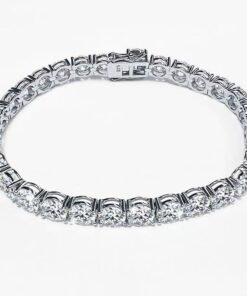 Classic Silver Tennis Bracelet | Round-Cut Four-Prong Setting | Elegant Fine Jewelry - Image 4