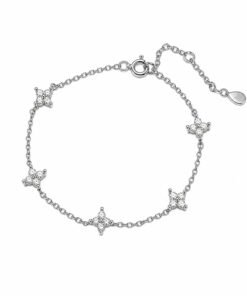 S925 Sterling Silver Moissanite Four-Leaf Clover & Star Bracelet | Delicate Chain with Multiple Charms - Image 9